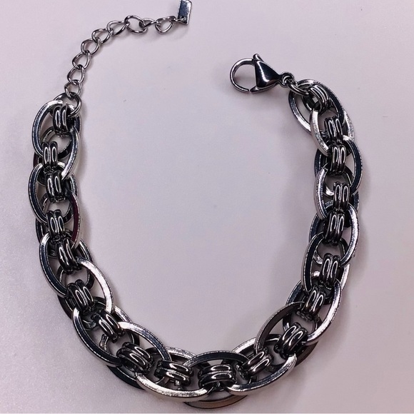 STAINLESS STEEL RHODIUM UNISEX BRACELET - Picture 1 of 4